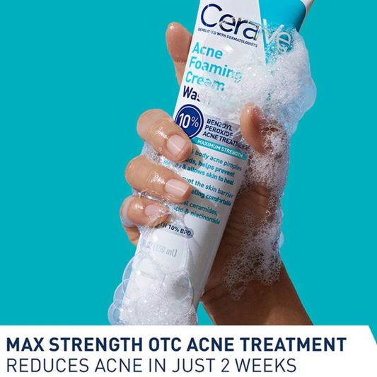 CeraVe Acne Foaming Cream Cleanser 10% Benzoyl Peroxide Acne Treatment 150Ml