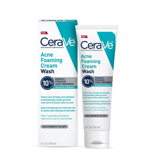 CeraVe Acne Foaming Cream Cleanser 10% Benzoyl Peroxide Acne Treatment 150Ml